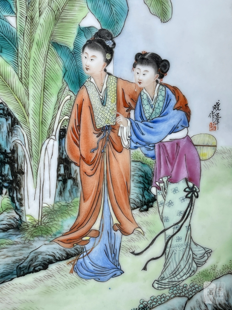 民国 熊晓峰画粉彩红楼梦纹瓷板一对 - 图3